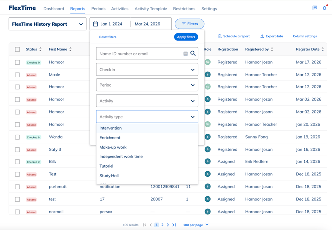 Activity Type Filter