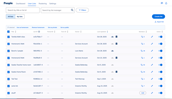 User Lists change visibility